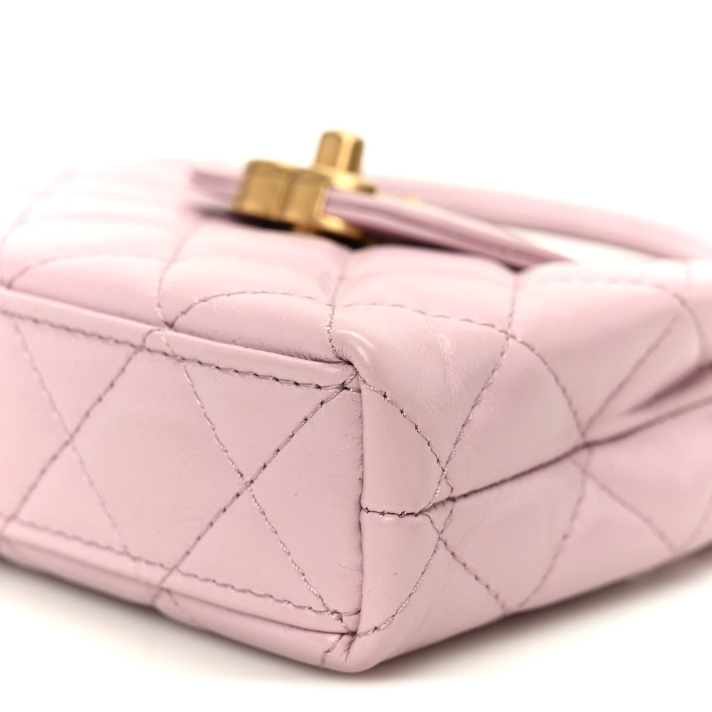 Shiny Aged Calfskin Quilted Mini Nano Kelly Shopper Light Pink