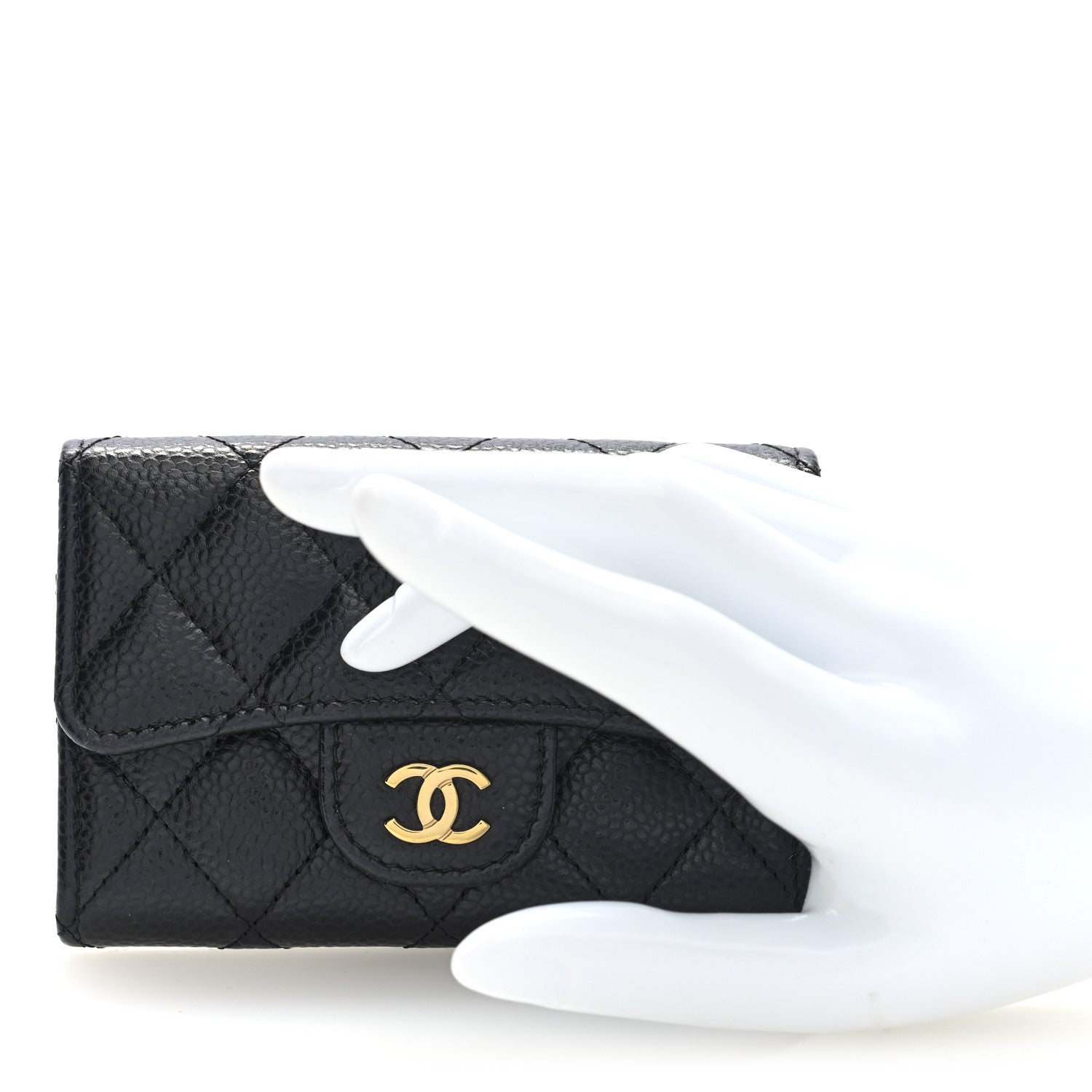 Caviar Quilted Flap  Holder Wallet Black