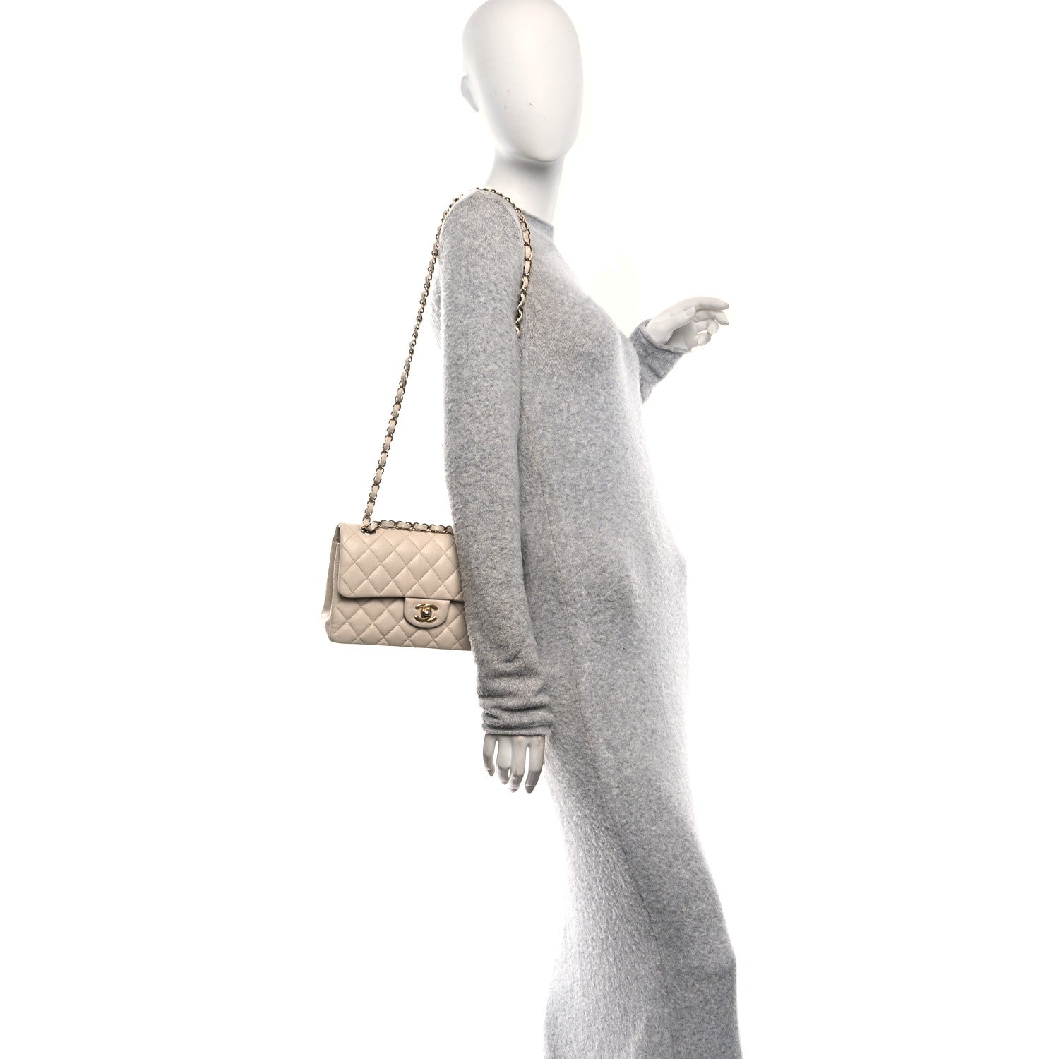 Caviar Quilted Small Double Flap Beige