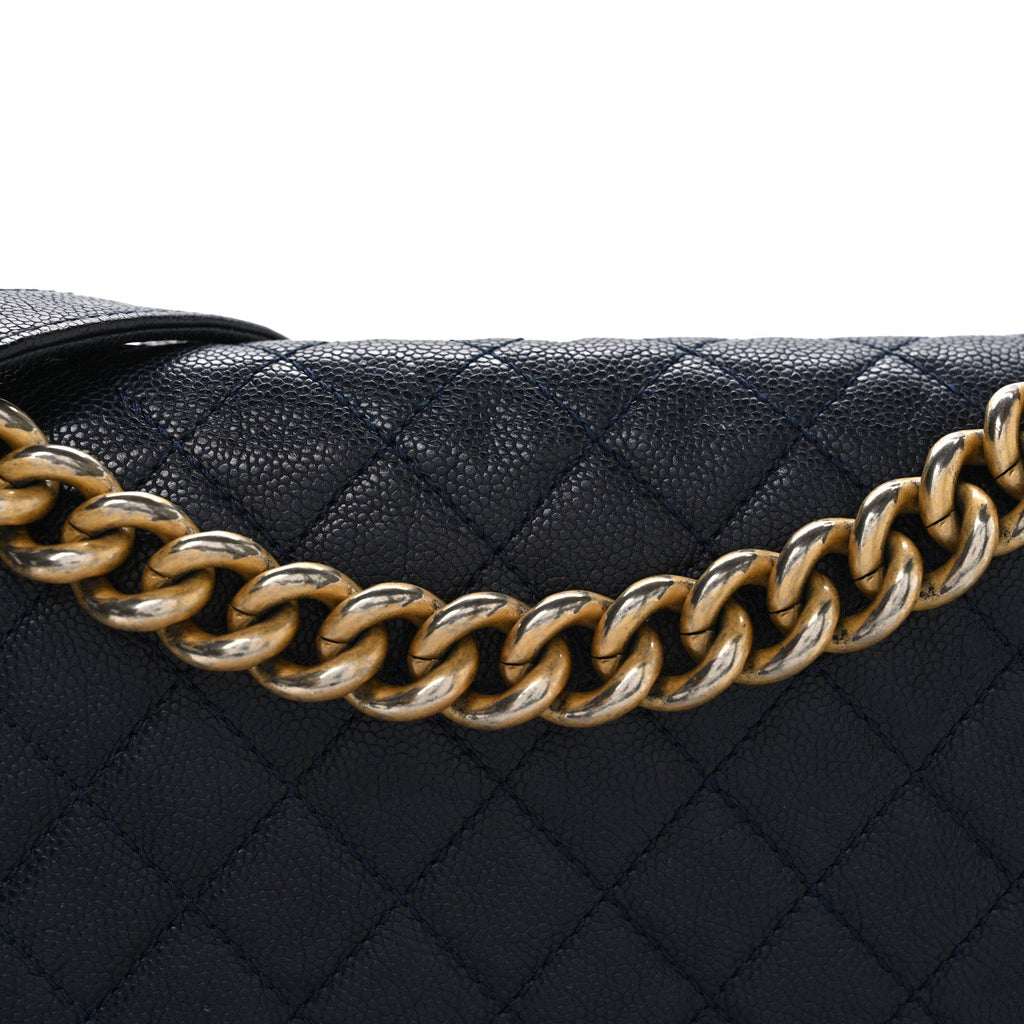 Metallic Caviar Quilted Medium Boy Flap Navy