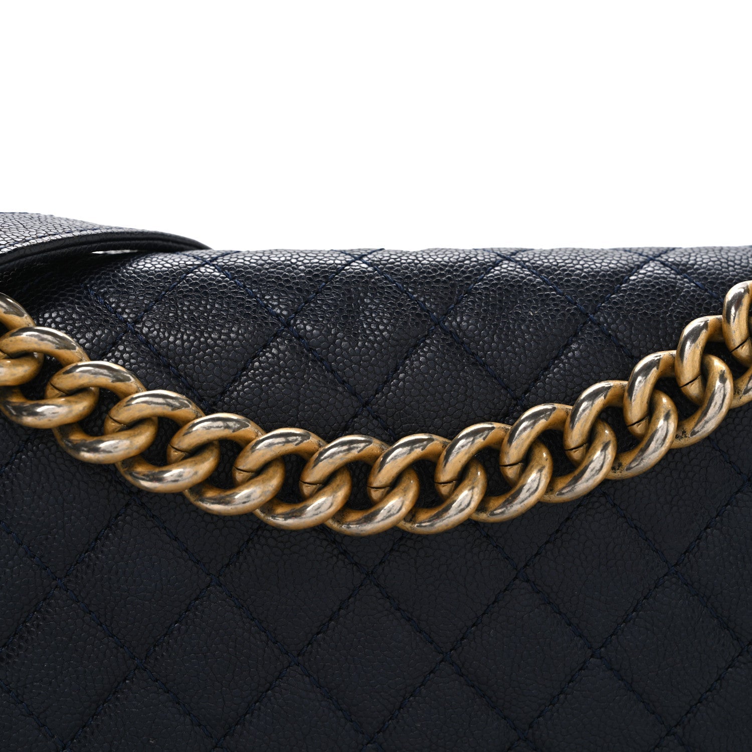 Metallic Caviar Quilted Medium Boy Flap Navy