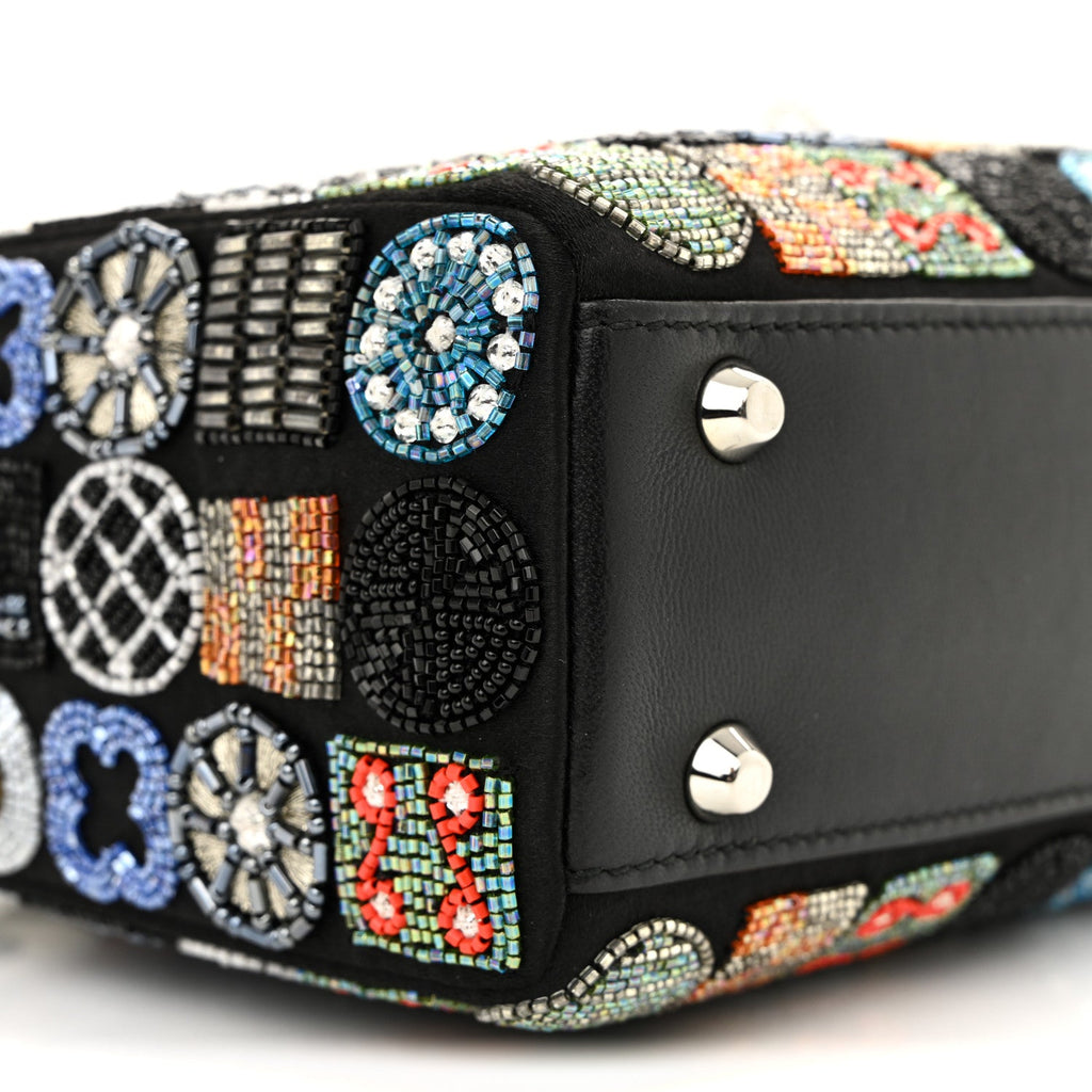 Satin Lambskin Embroidered Beaded Mini Lady Dior Black Multicolor