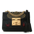 Calfskin Strawberry Embroidered Small Padlock Shoulder Bag Black