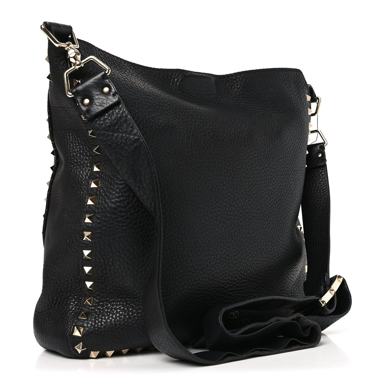 Pebbled Calfskin Large Rockstud Flip-Lock Messenger Bag Black