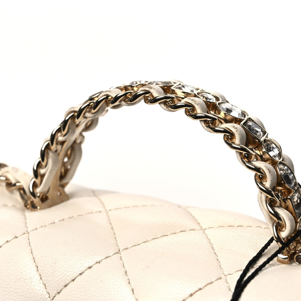 Lambskin Quilted Mini Crystal Top Handle Rectangular Flap White