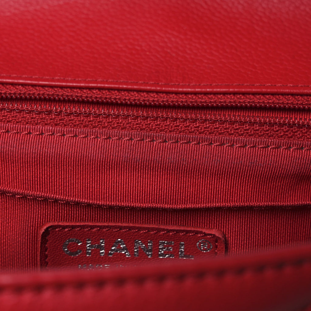 Caviar Chevron Quilted Small Single Flap Red