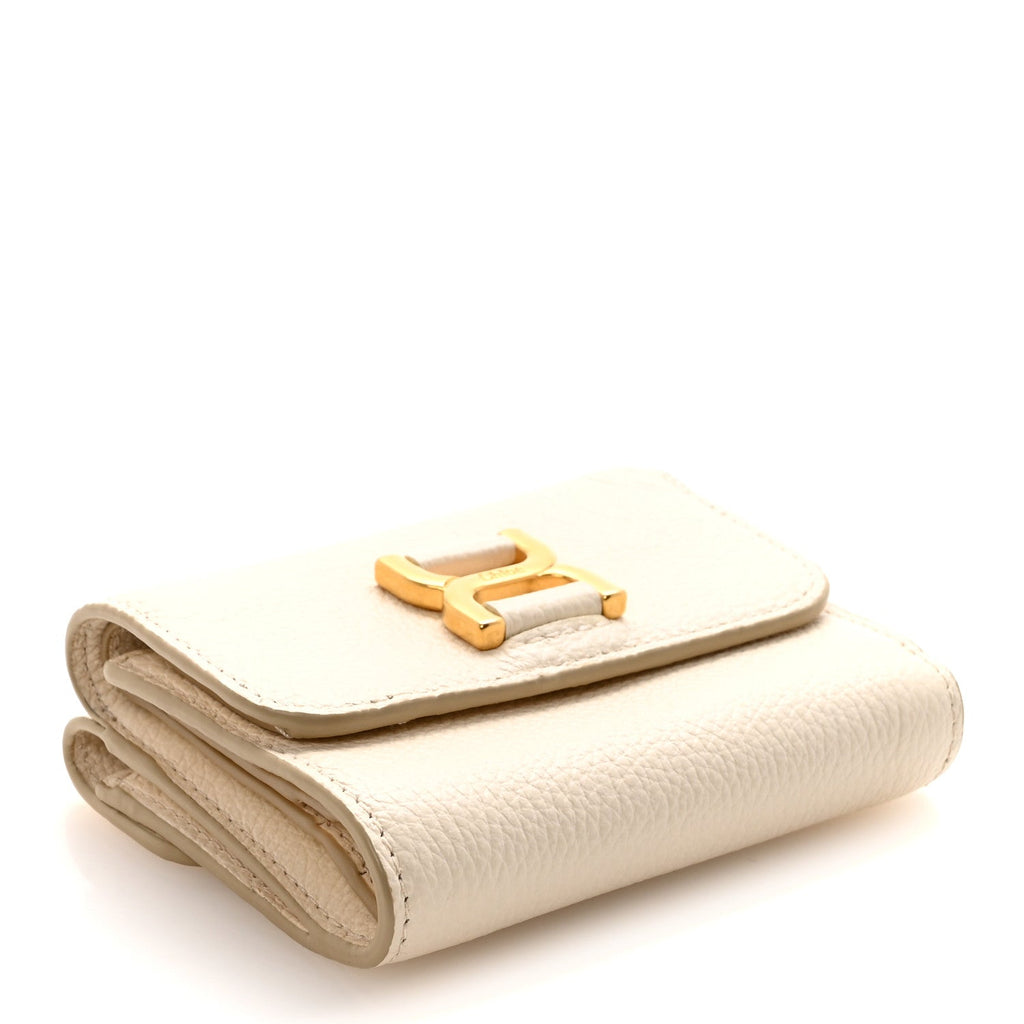 Grained Calfskin Marcie Small Compact Wallet White