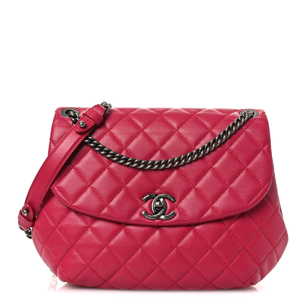 Lambskin Quilted Large Daily Supple Flap Dark Pink