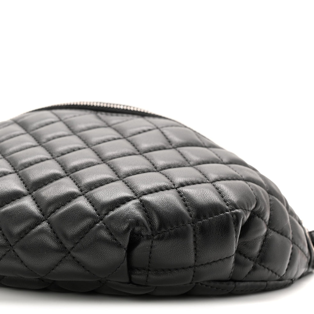Lambskin Quilted Banane Waist Bag Fanny Pack Black