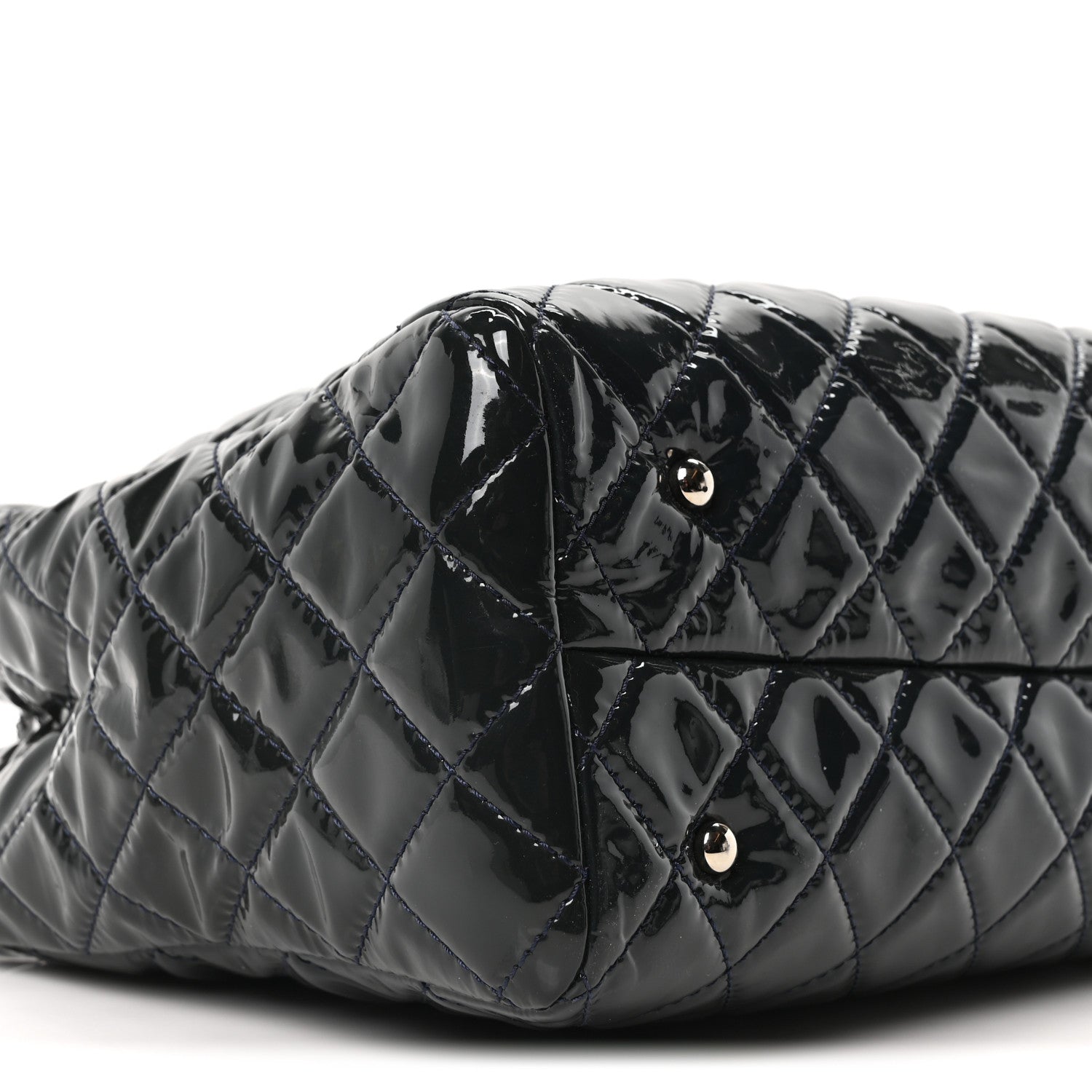 Patent Quilted Large Coco Shine Shopping Tote Navy