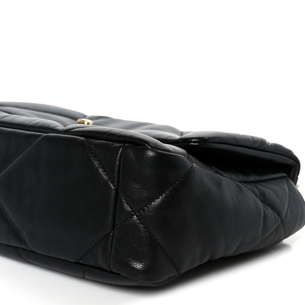 Shiny Goatskin Quilted Medium Chanel 19 Flap Black