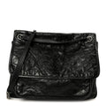 Crinkled Calfskin Matelasse Monogram Large Niki Chain Satchel Black