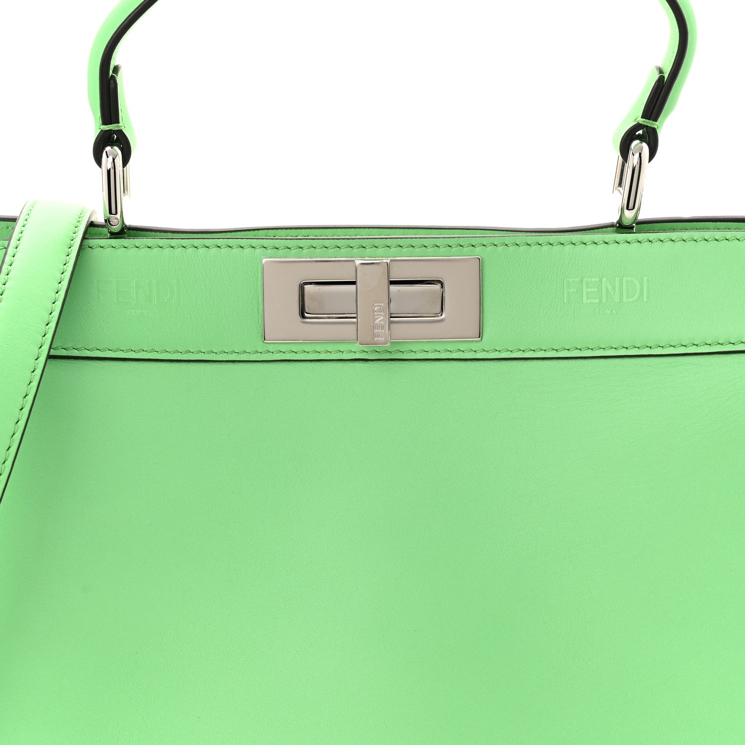 Vitello Seta Shiny Nappa Logo Embossed Laces Medium Peekaboo I SEE U Satchel Edamame