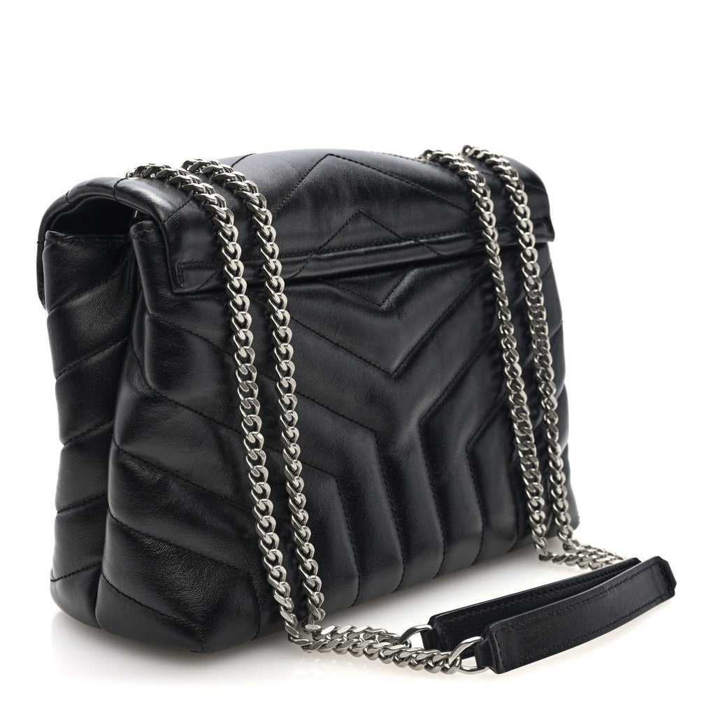 Calfskin Y Quilted Monogram Small Loulou Chain Satchel Black