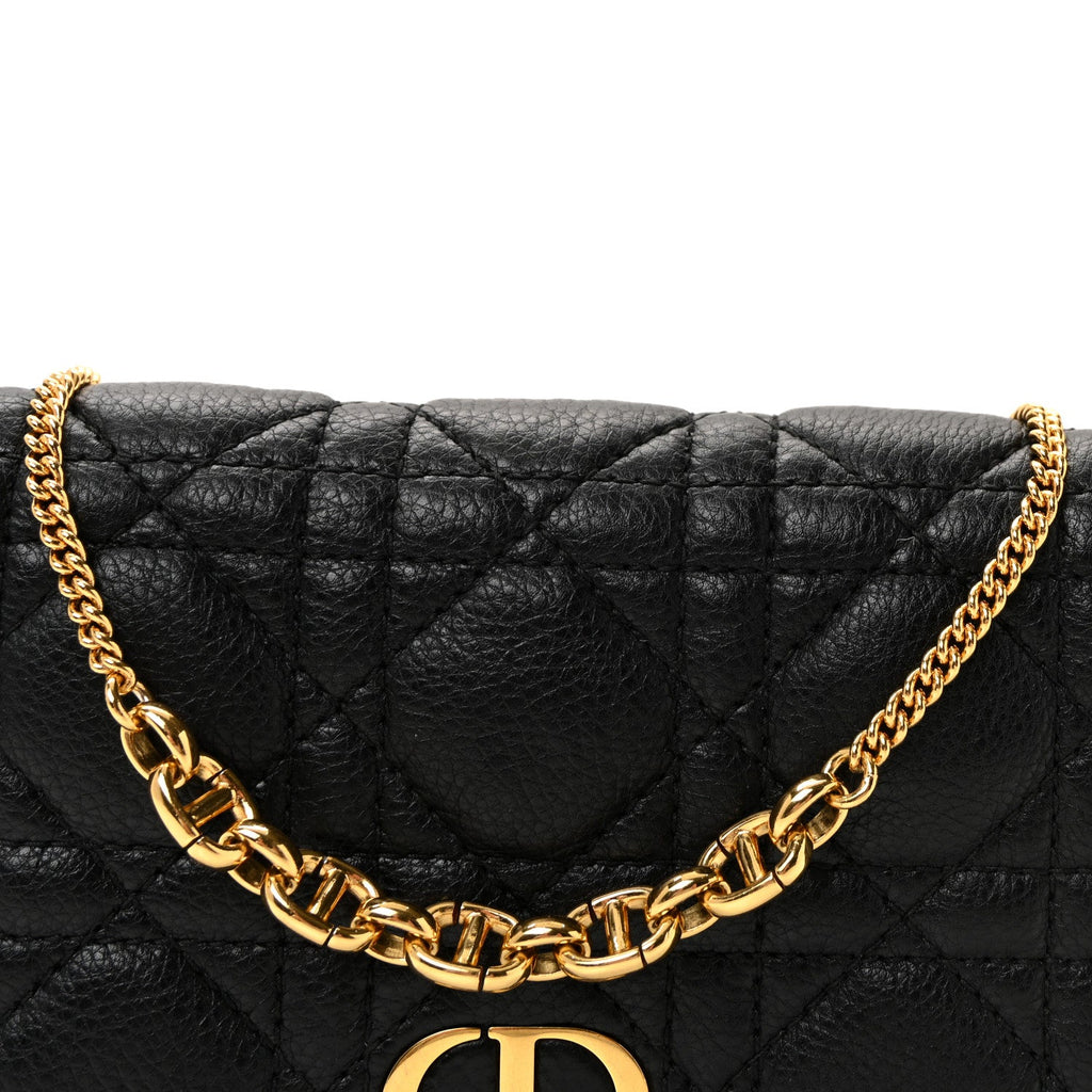 Supple Calfskin Caro Pouch with Chain Black