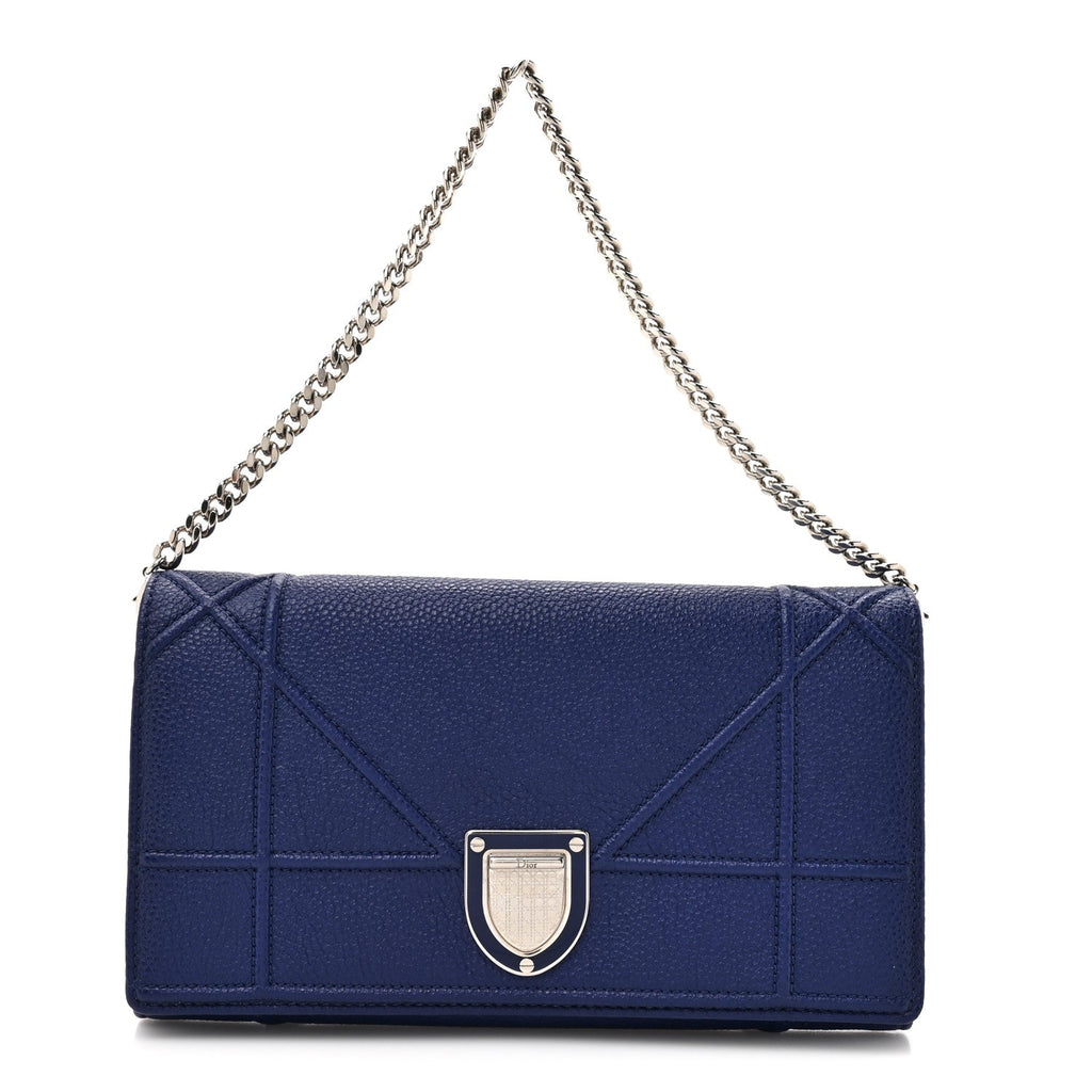 Grained Calfskin Diorama Wallet On Chain Blue