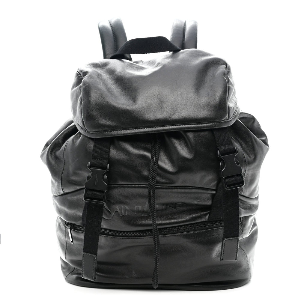 Lambskin Logo Debossed Backpack Black