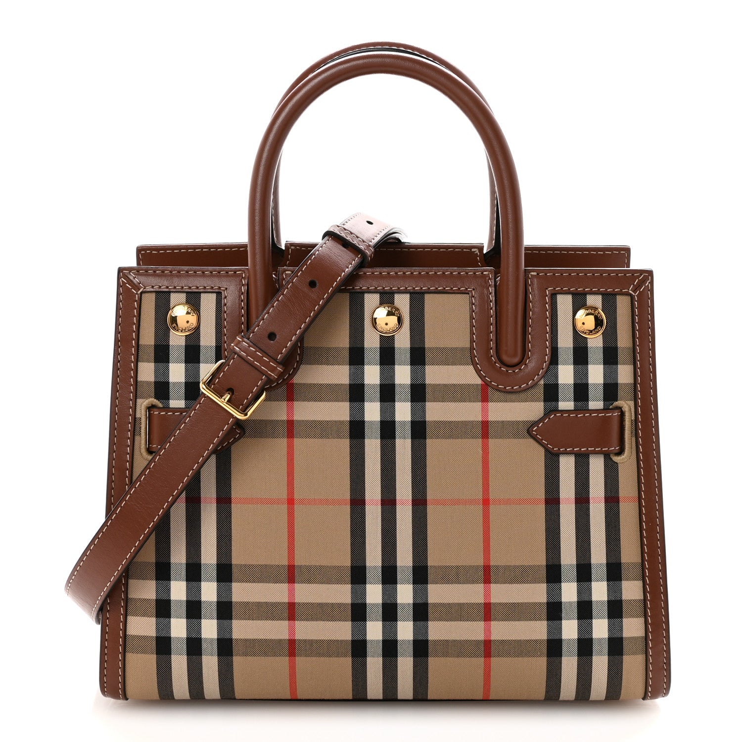 Calfskin Vintage Check Two Handle Title Bag Archive Beige