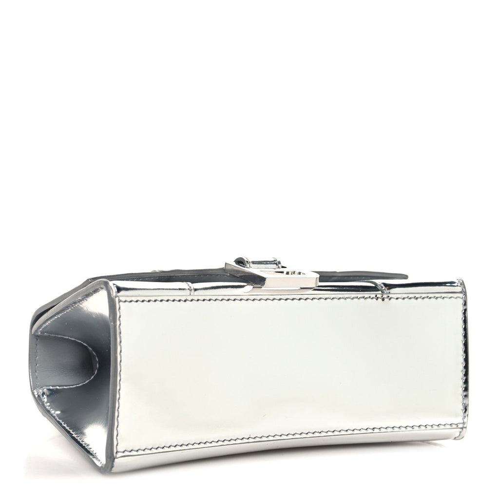 Metallic Calfskin Hourglass Top Handle Bag XS Silver