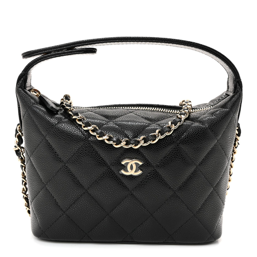 Caviar Quilted Hobo Clutch With Chain  Black