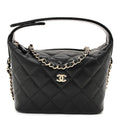 Caviar Quilted Hobo Clutch With Chain  Black