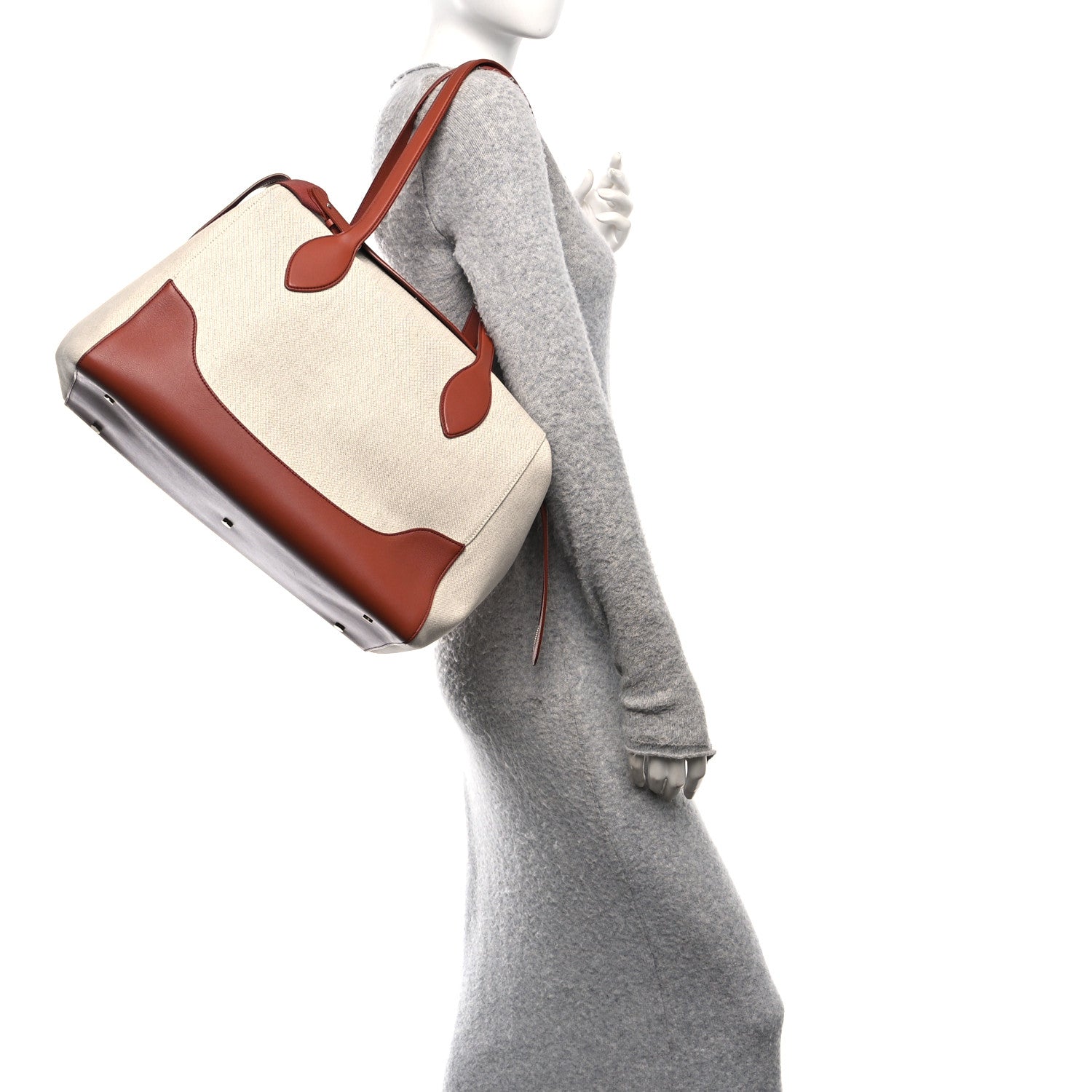Calfskin Cotton Linen XL Sesia Happy Day Bag Natural Kummel