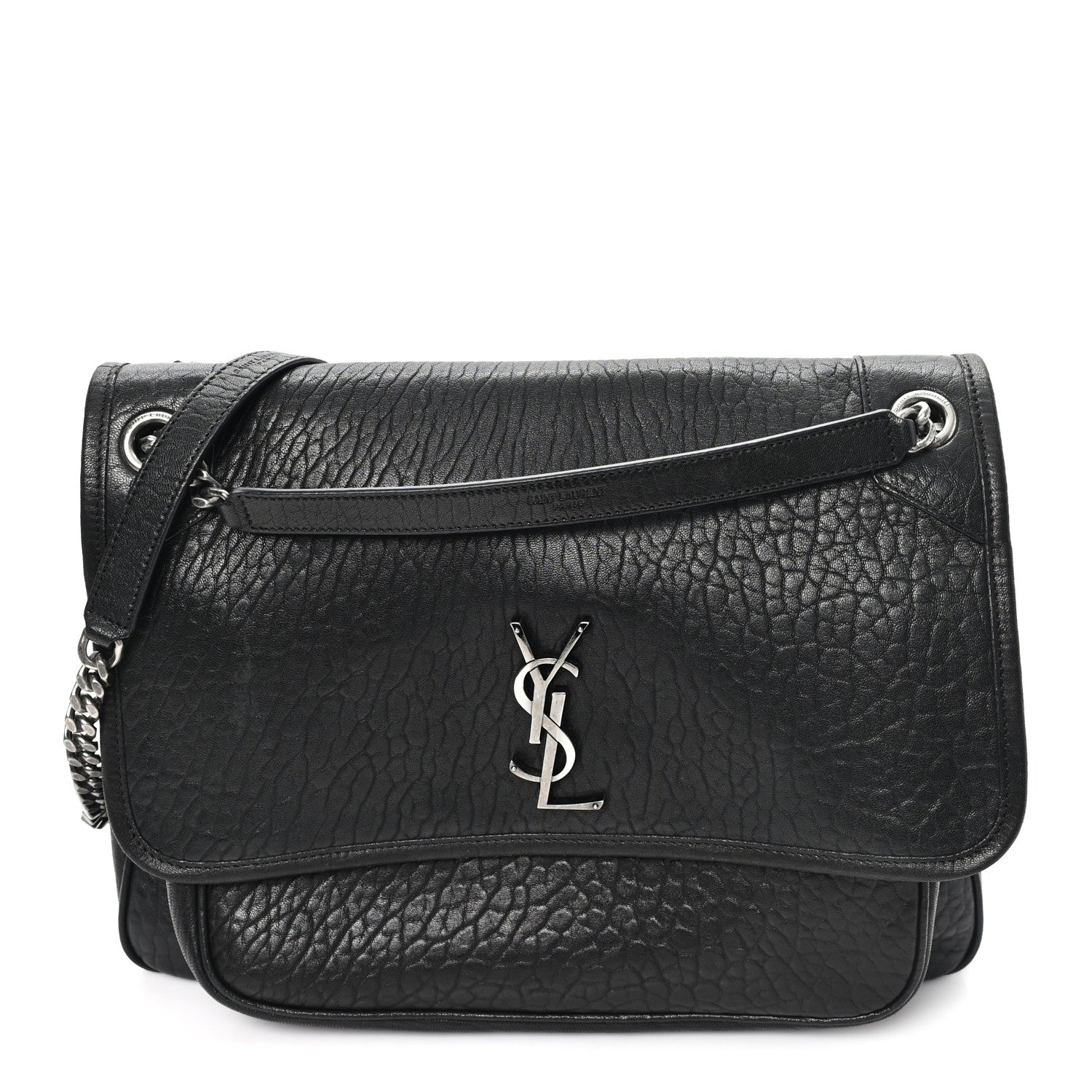 Grained Lambskin Monogram Large Niki Chain Satchel Black