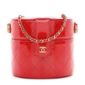 Patent Quilted Small Round Vanity With Chain Red