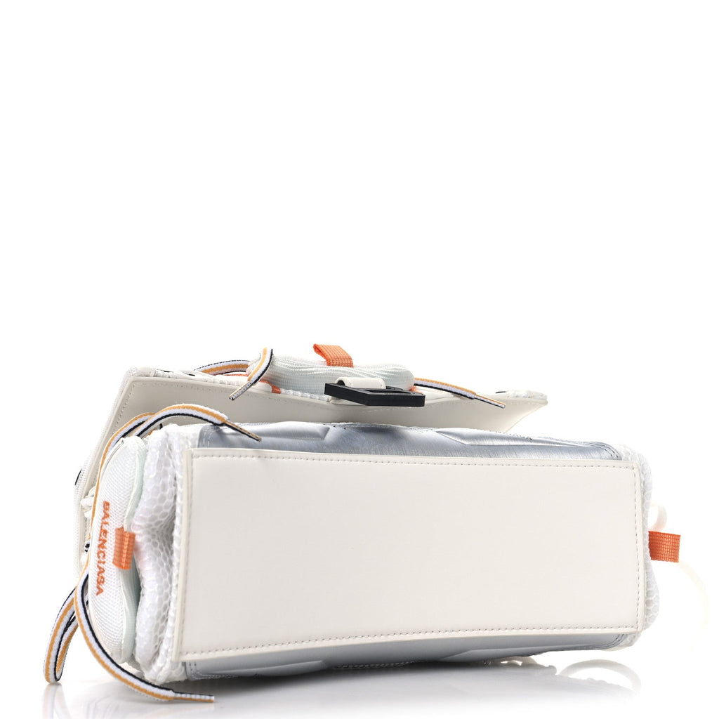 Faux Calfskin Fabric Glow In The Dark Small Sneakerhead Top Handle Bag White Orange