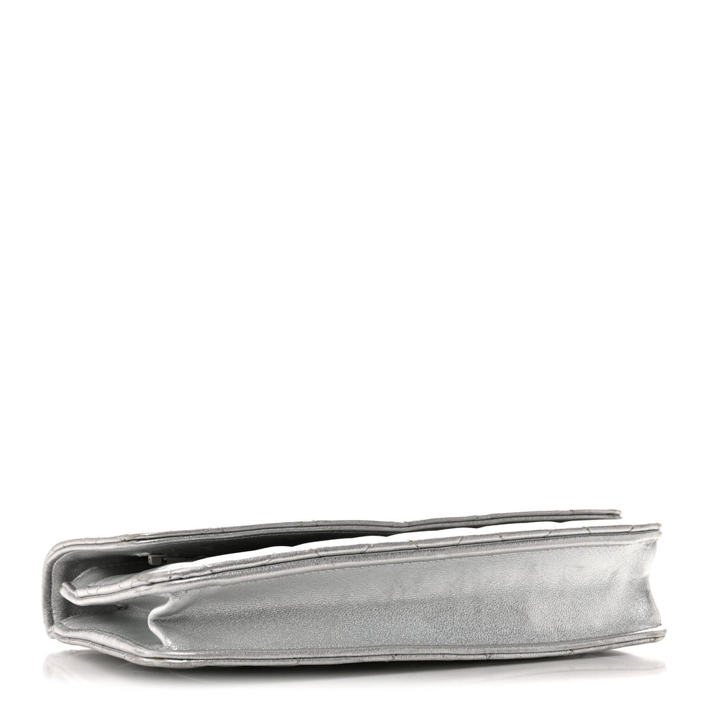 Metallic Lambskin Quilted Wallet On Chain WOC Silver
