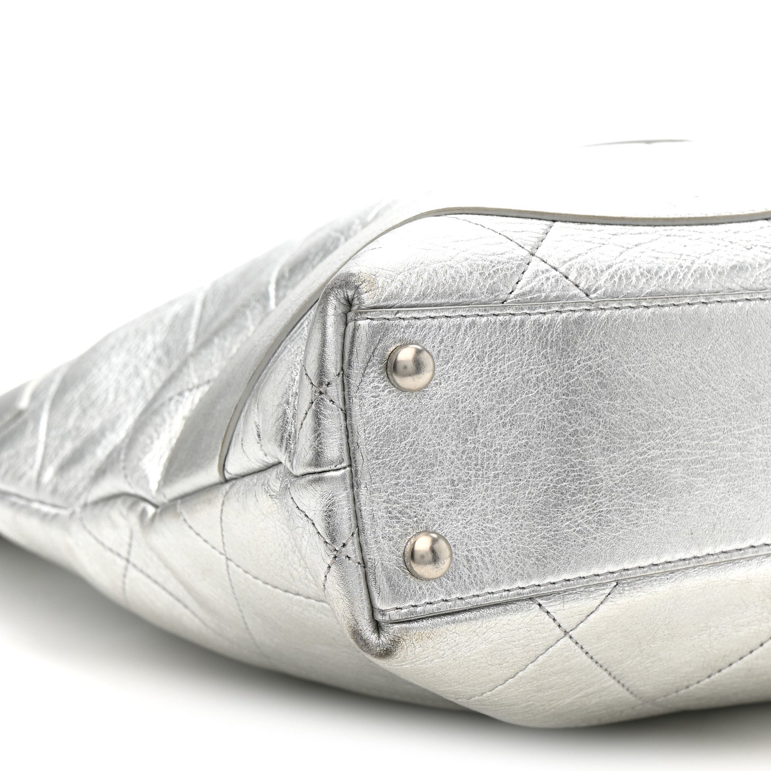 Metallic Calfskin Stitched CC Club Monaco Tote Silver
