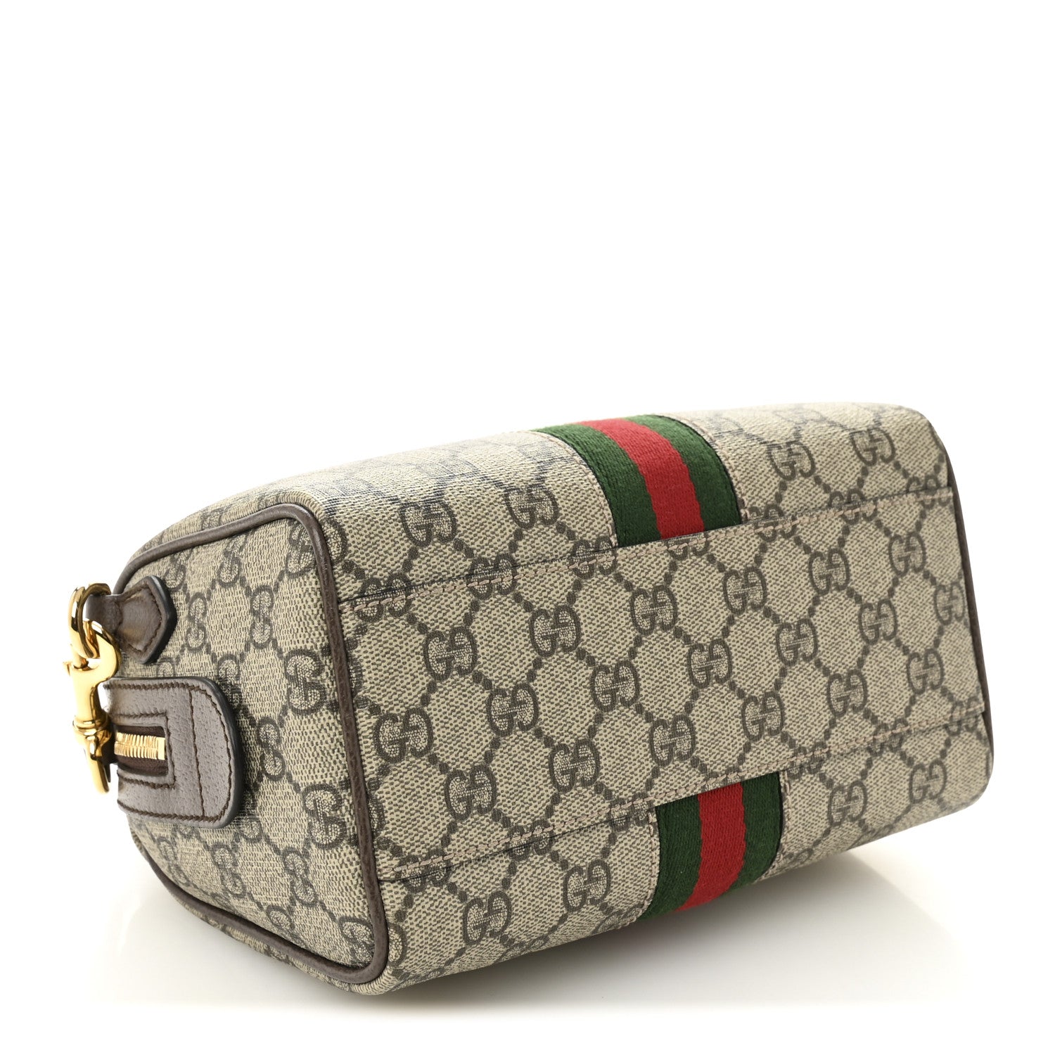 GG Supreme Monogram Textured Dollar Calfskin Web Mini Ophidia Top Handle Bag Beige Ebony New Acero