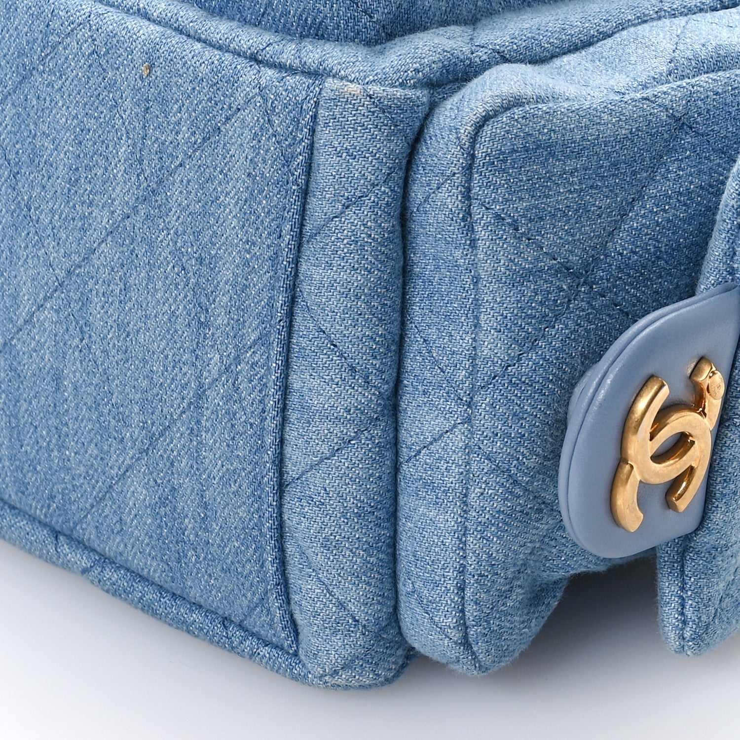 Washed Denim Quilted Cargo Large Hobo Light Blue