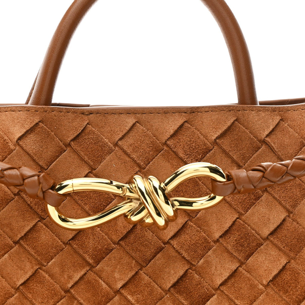 Suede Intrecciato Small Andiamo Shoulder Bag Amber