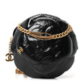 Patent Lambskin Camellia Bouquet Clutch With Chain Black