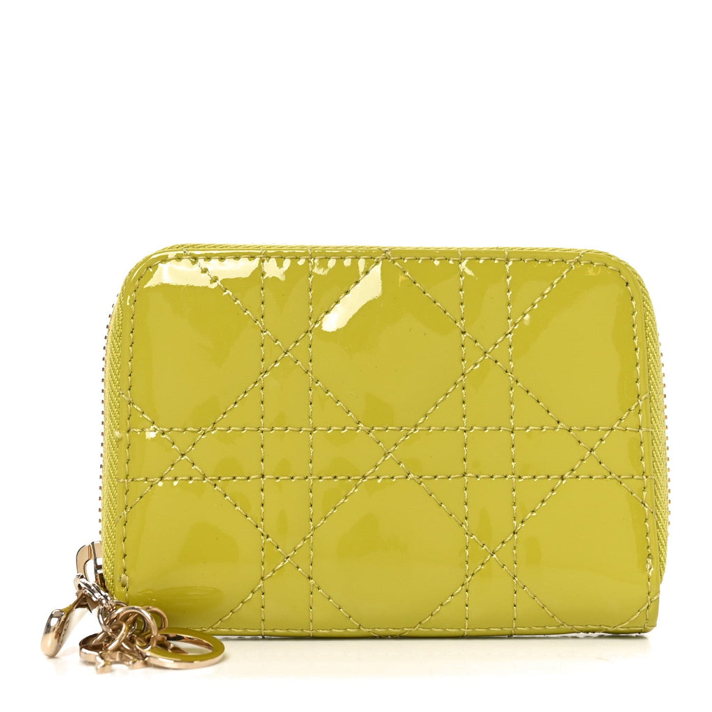 Patent Cannage Small Lady Dior Voyageur Coin Purse Lime