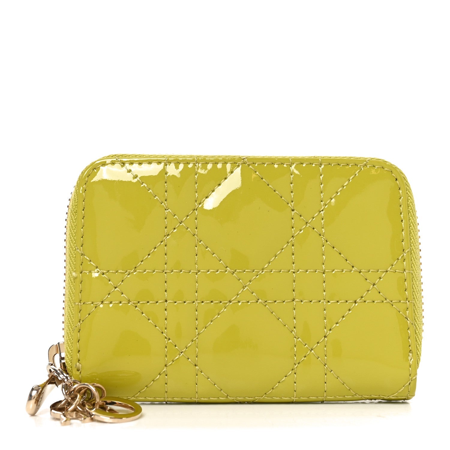 Patent Cannage Small Lady Dior Voyageur Coin Purse Lime