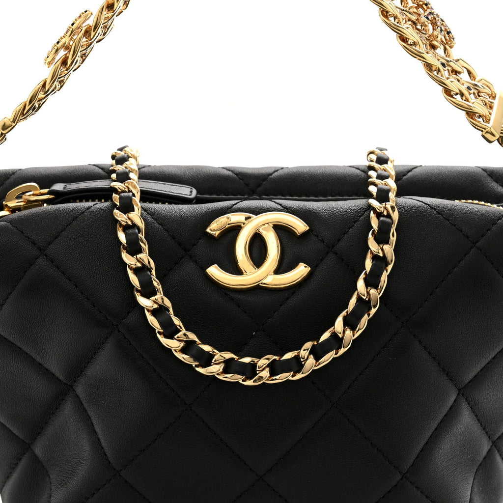 Lambskin Quilted Crystal Small CC Chain Hobo Black
