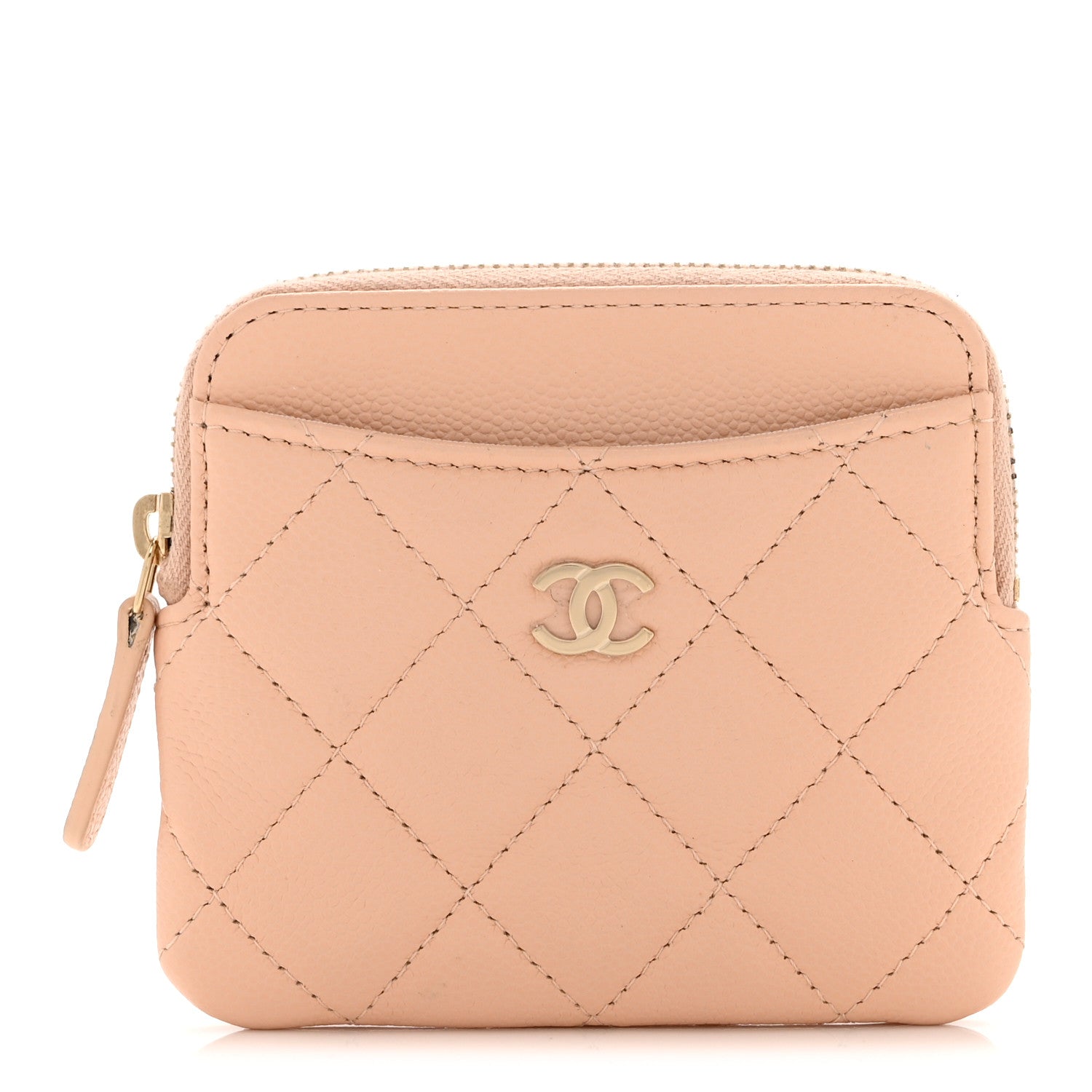 Caviar Quilted Zip  Holder Wallet Light Beige