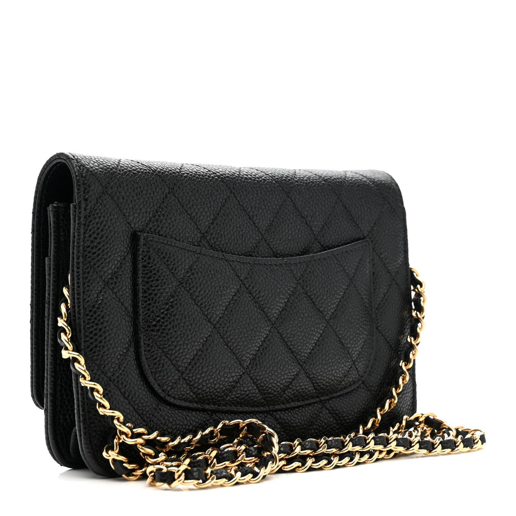 Caviar Quilted Wallet on Chain WOC Black