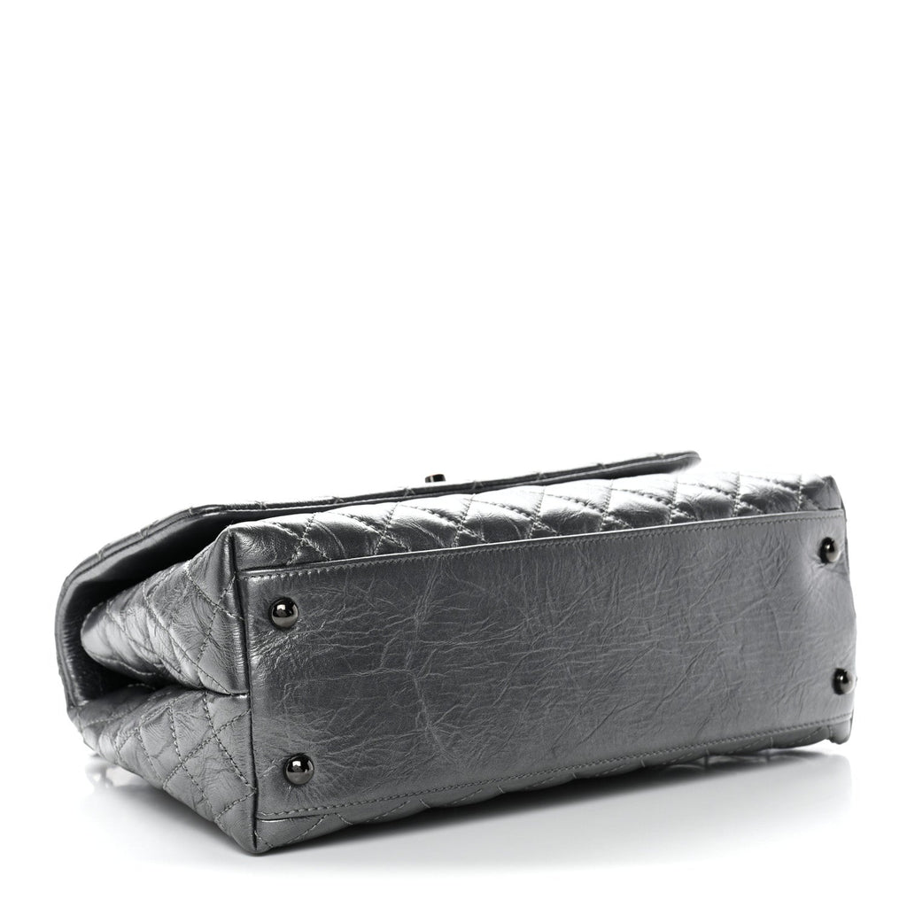 Metallic Aged Calfskin Quilted Small Coco Handle Flap Charcoal