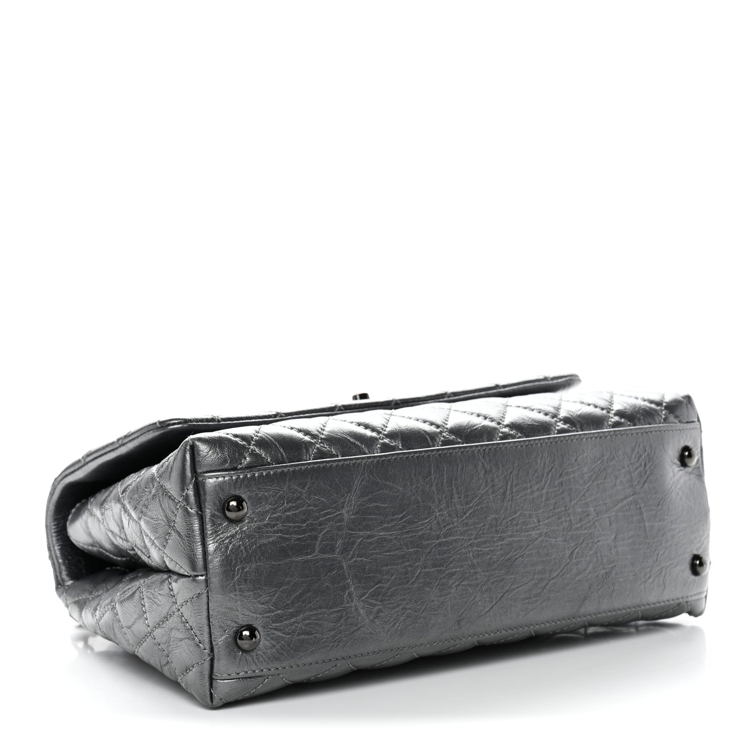 Metallic Aged Calfskin Quilted Small Coco Handle Flap Charcoal
