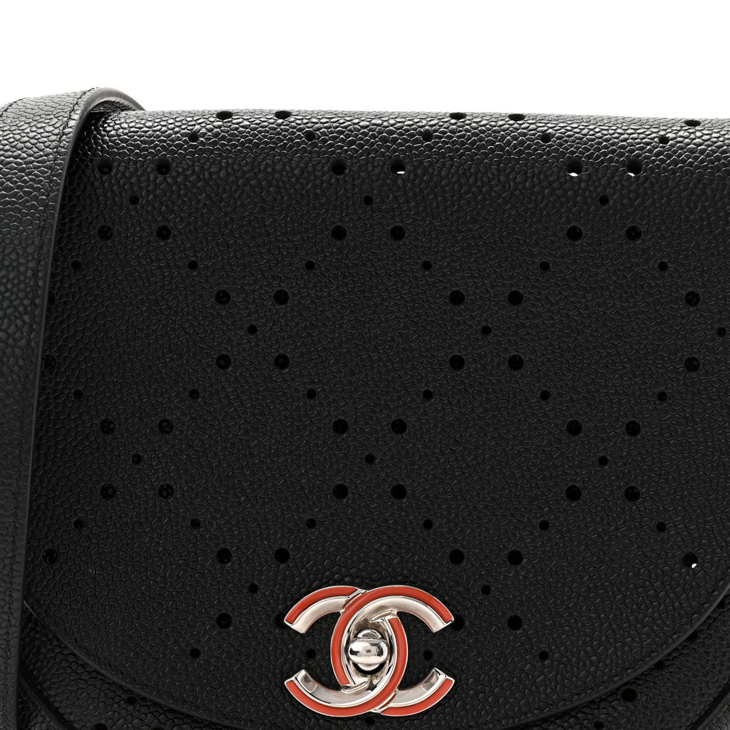 Caviar Perforated Messenger Bag Black