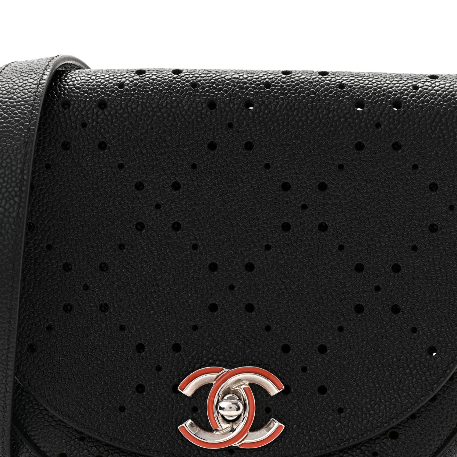 Caviar Perforated Messenger Bag Black