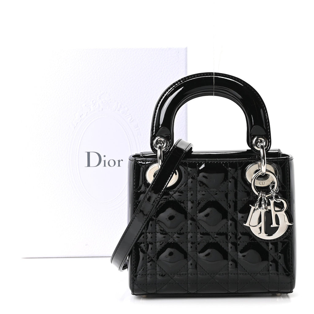 Patent Cannage Mini Lady Dior Black