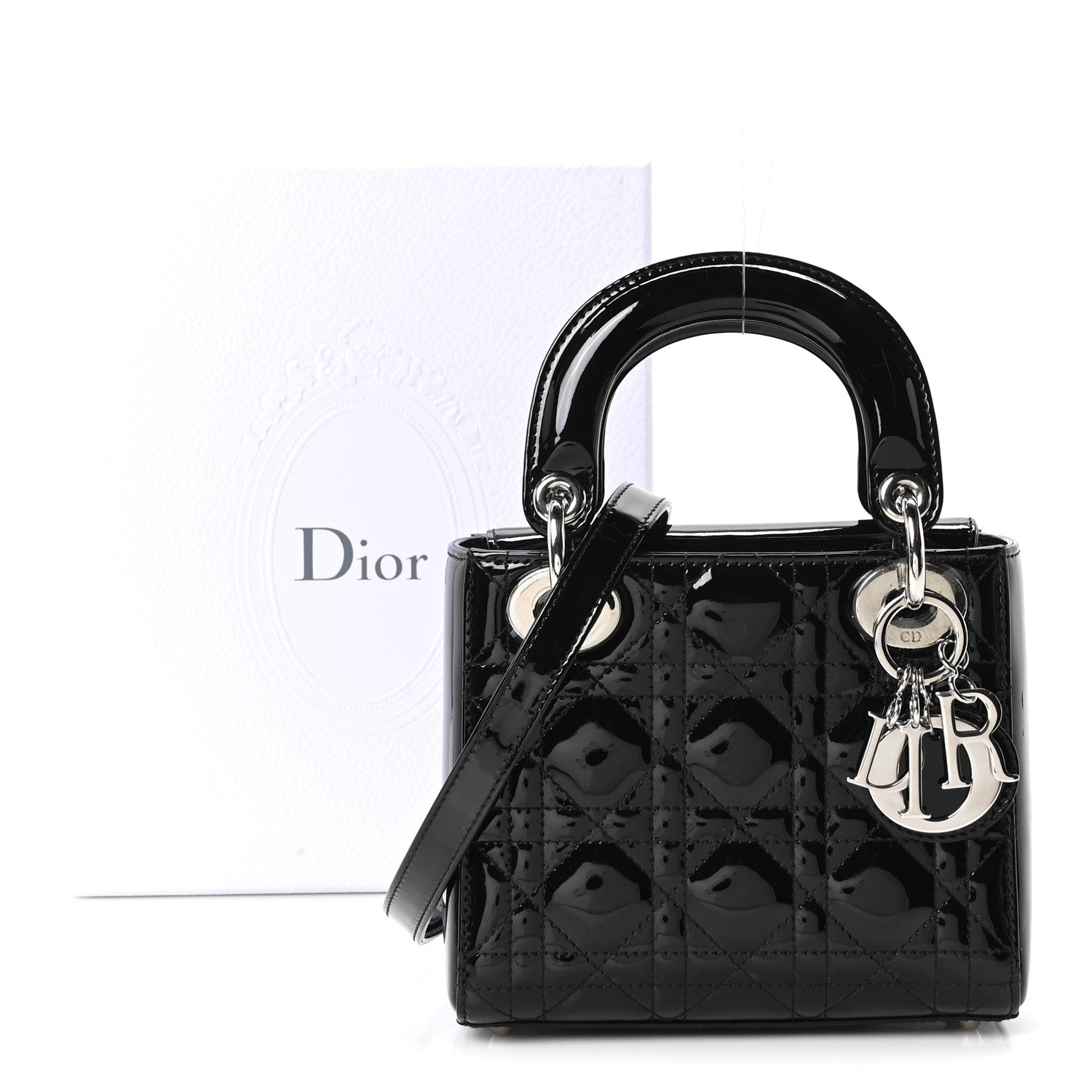 Patent Cannage Mini Lady Dior Black
