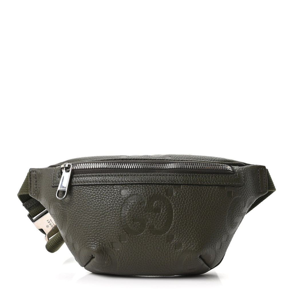 Piuma Calfskin Jumbo GG Embossed Small Belt Bag Dark Green
