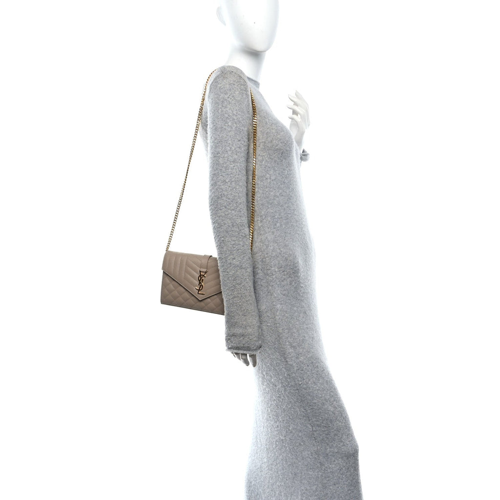 Grain De Poudre Mixed Matelasse Triquilt Monogram Chain Wallet Dark Beige