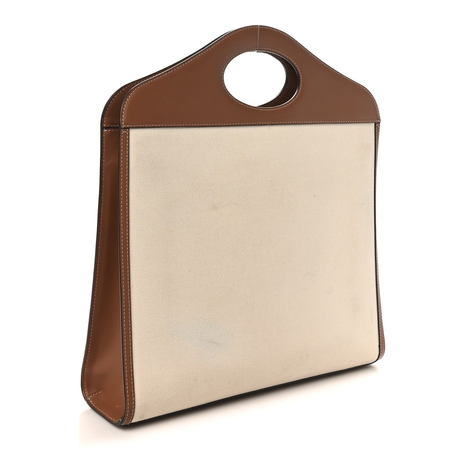 Canvas Smooth Calfskin Two Tone Medium Pocket Bag Natural Malt Brown