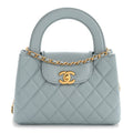 Shiny Aged Calfskin Quilted Nano Kelly Shopper Light Blue